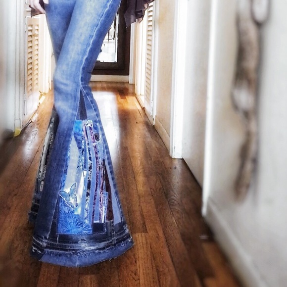 SOLD Bell Bottom Jeans up-cycled handmade - Picture 2 of 6